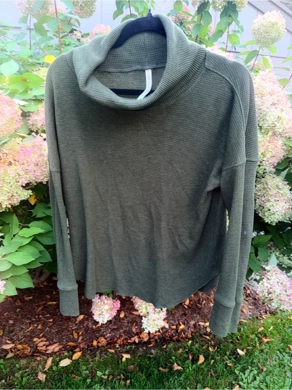 Babaton Olive Green Cowl Neck Waffle Knit Sweater